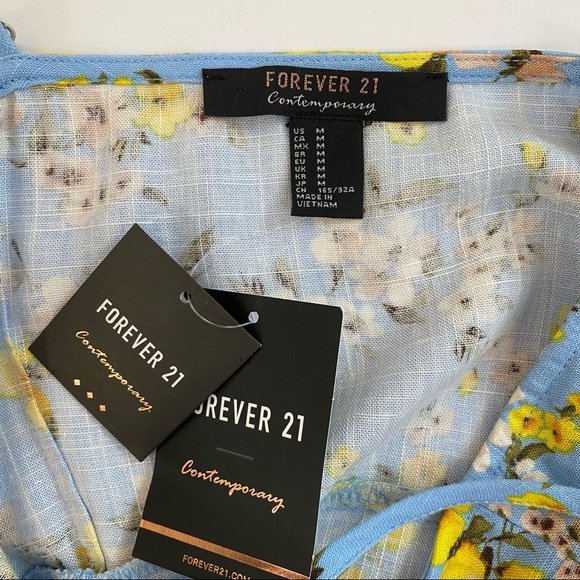 FOREVER 21 Floral Button Front Midi Dress Blue Yellow NWT Medium - Picture 10 of 11